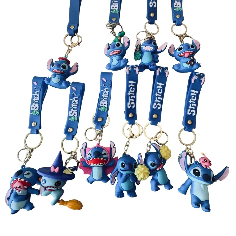 Blue Alien Stitch Character Silicone Keychain Wrist Strap Bundle Lot of 10 NWO